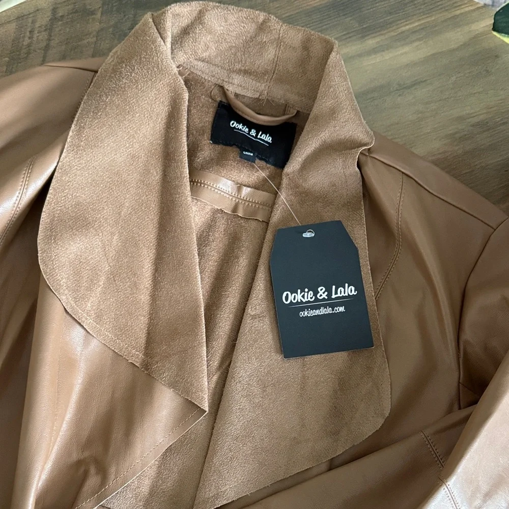 Ookie lala Nordstrom Tan faux Leather Jacket XS - Picture 2 of 9